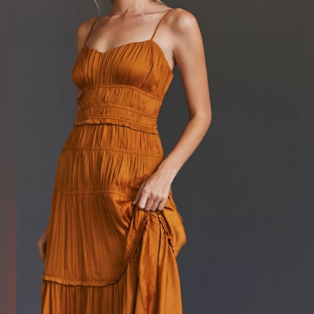 Anthropologie Rust Orange Tiered Midi Dress